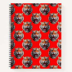 Cuaderno Diseño de patrón de cabeza de tigre rojo