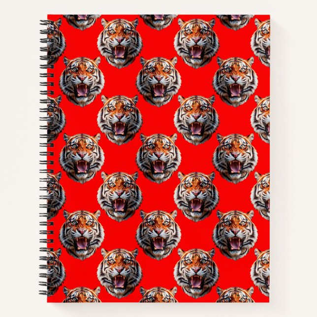 Cuaderno Diseño de patrón de cabeza de tigre rojo (Anverso)