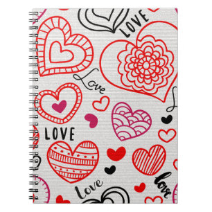 Cuaderno Diseño de patrón de corazón rojo de amor Estilo