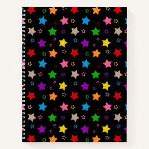Cuaderno Diseño de patrón de estrellas coloridas negro