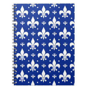 Cuaderno Diseño de patrón de flor de lis de fondo azul