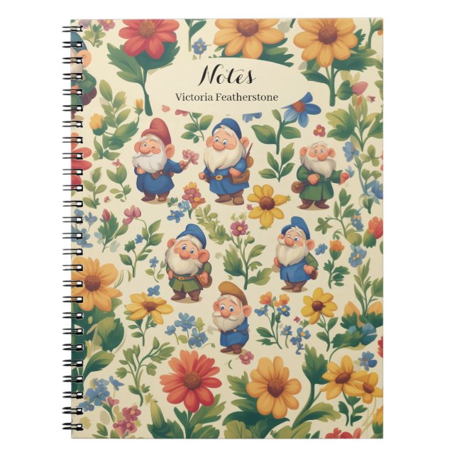 Cuaderno Diseño de patrón de flores de gnomo (Frente)