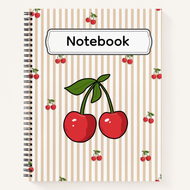 Cuaderno Diseño de patrón de franja de cereza lindo (Anverso)