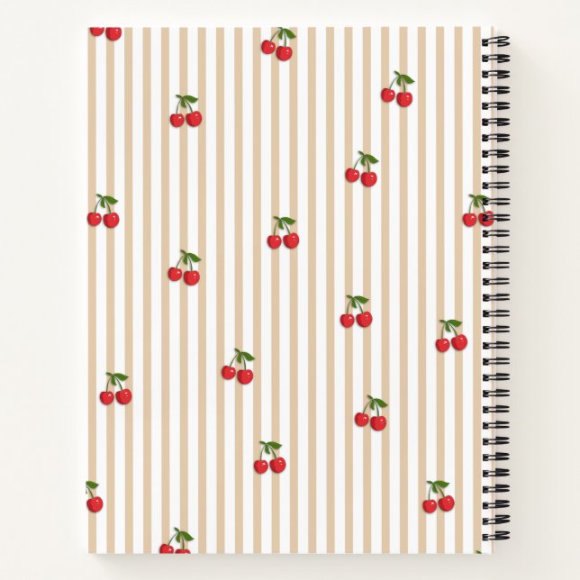 Cuaderno Diseño de patrón de franja de cereza lindo (Reverso)