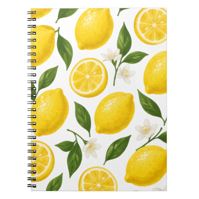 Cuaderno Diseño de patrón de limón | Impresión fresca de cí (Frente)