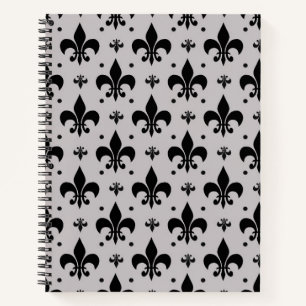 Cuaderno Diseño de patrón de lis gris y negro