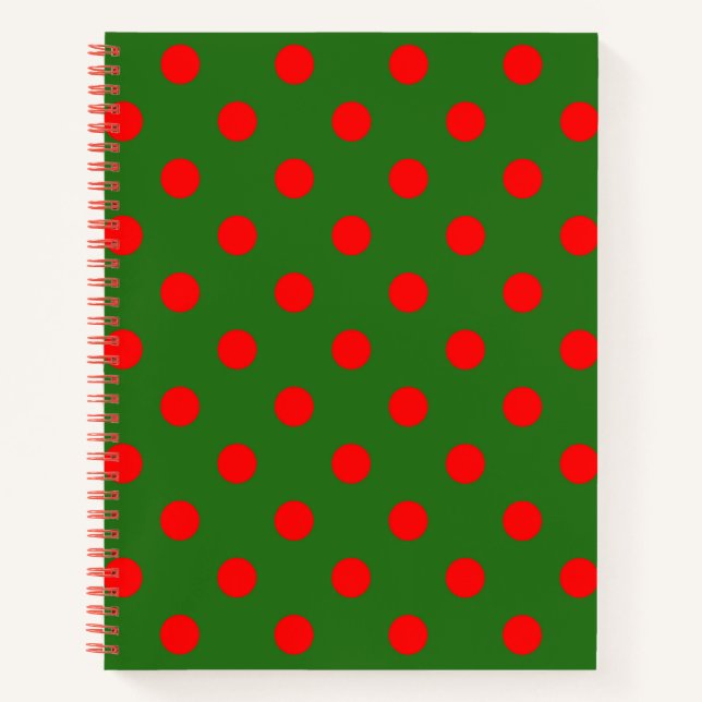 Cuaderno Diseño de patrón de lunares rojos sobre verde (Anverso)
