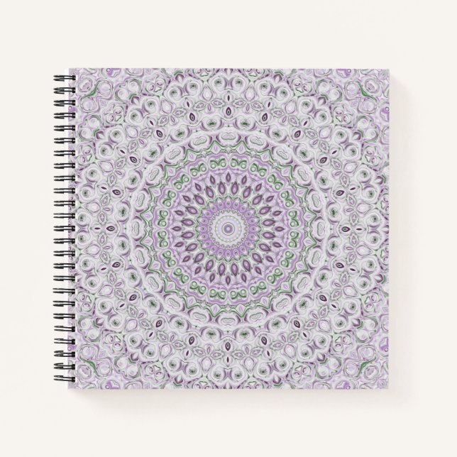 Cuaderno Diseño de patrón de mandala lavanda y verde (Anverso)
