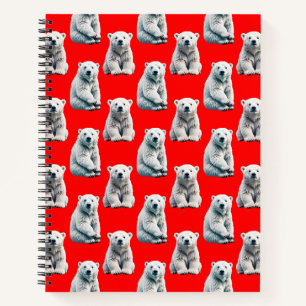 Cuaderno Diseño de patrón de oso polar en rojo