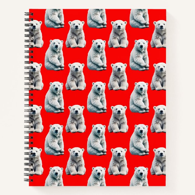 Cuaderno Diseño de patrón de oso polar en rojo  (Anverso)
