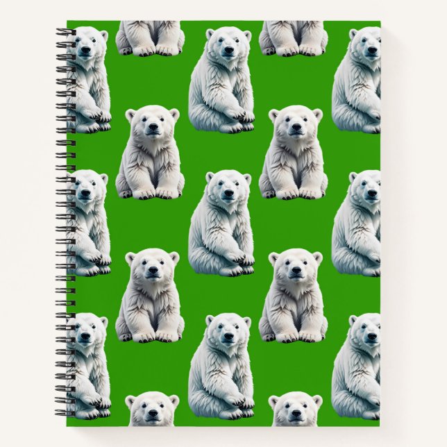 Cuaderno Diseño de patrón de oso polar verde (Anverso)