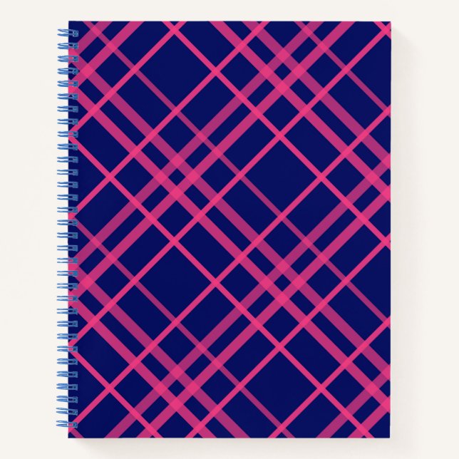 Cuaderno Diseño De Patrón De Placas De Tartán Azul Rosa (Anverso)