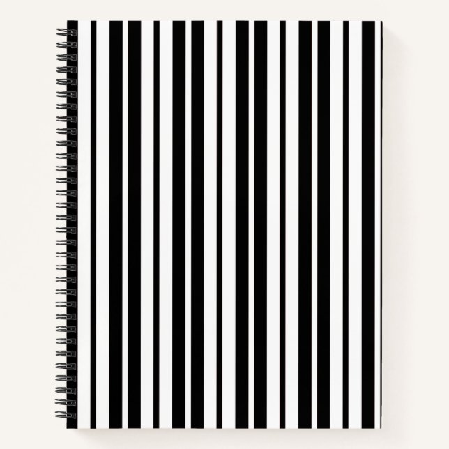 Cuaderno Diseño de Patrón de Rayas Verticales Blancas y Neg (Anverso)