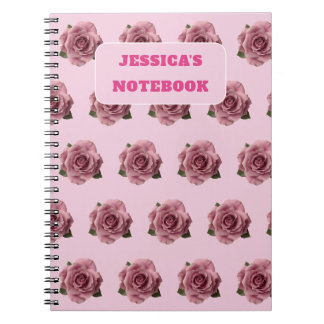 Cuaderno Diseño de patrón de rosa rosa minimalista editable