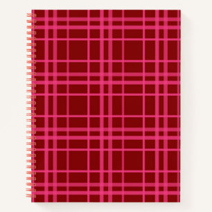 Cuaderno Diseño De Patrón De Tartán Rojo Rosado Sobre Maroo