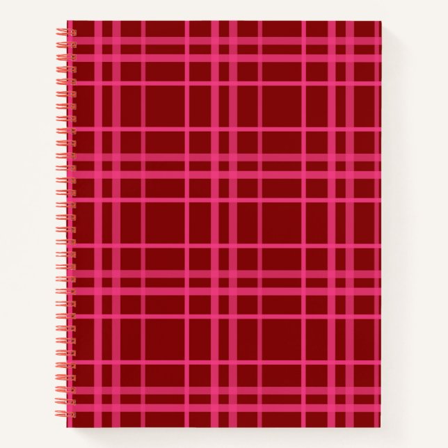 Cuaderno Diseño De Patrón De Tartán Rojo Rosado Sobre Maroo (Anverso)