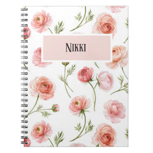 Cuaderno diseño de patrón floral de ranúnculo