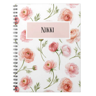 Cuaderno diseño de patrón floral de ranúnculo