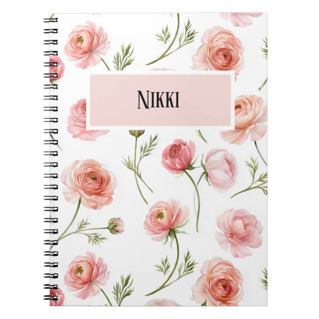 Cuaderno diseño de patrón floral de ranúnculo (Frente)