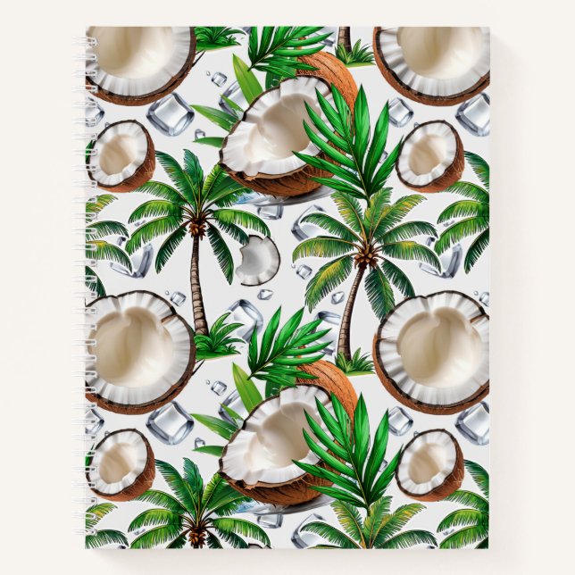 Cuaderno Diseño de patrón tropical de palmeras de coco (Anverso)