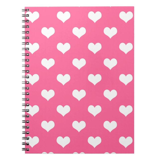 Cuaderno Diseño de patrones de corazón de amor blanco rosad (Frente)