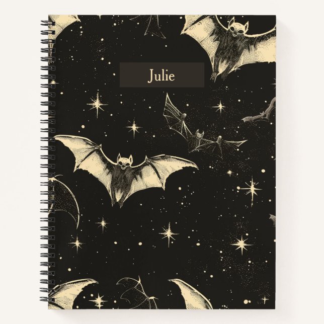 Cuaderno Diseño de patrones de murciélagos y estrellas (Anverso)