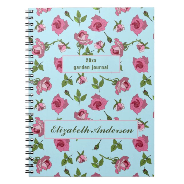 Cuaderno Diseño de patrones de superficie de rosas rosadas  (Frente)