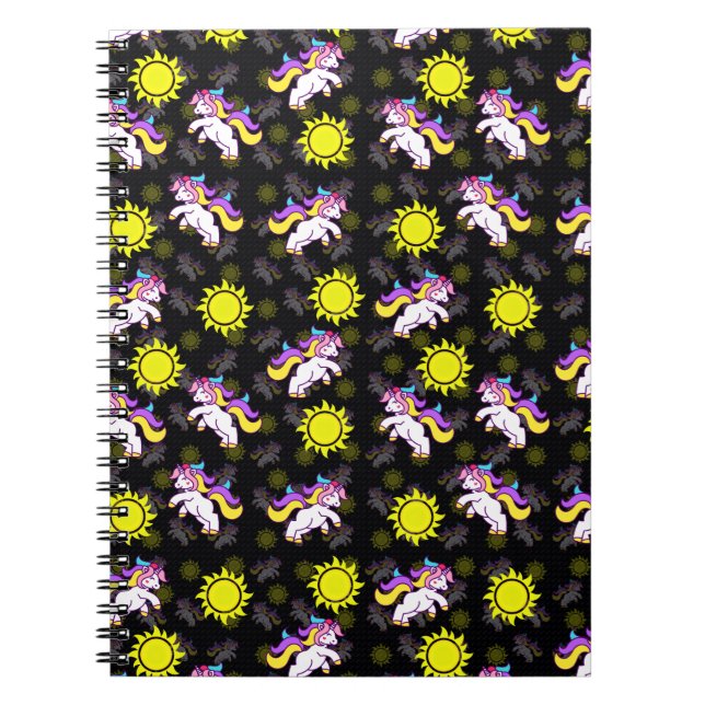 Cuaderno Diseño de patrones de unicornio negro (Frente)