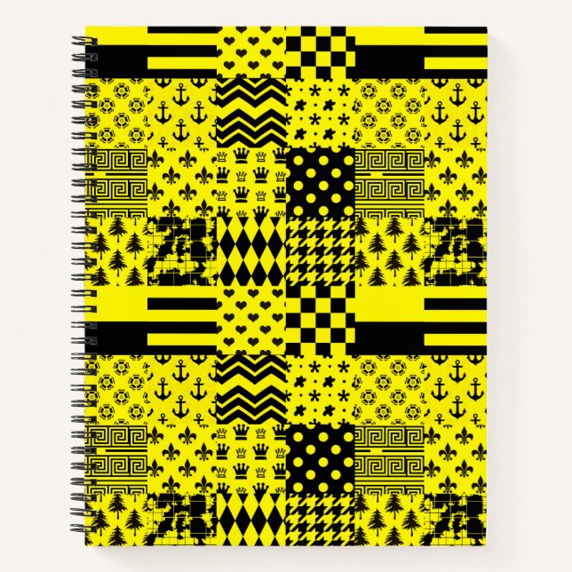 Cuaderno Diseño de patrones mixtos amarillos negros (Anverso)