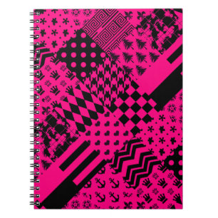 Cuaderno Diseño de patrones mixtos rosados negros