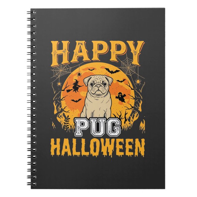 Cuaderno Diseño de perro espeluznante de Halloween de Pug f (Frente)