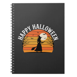 Cuaderno Diseño de puesta de sol de bruja de Halloween feli