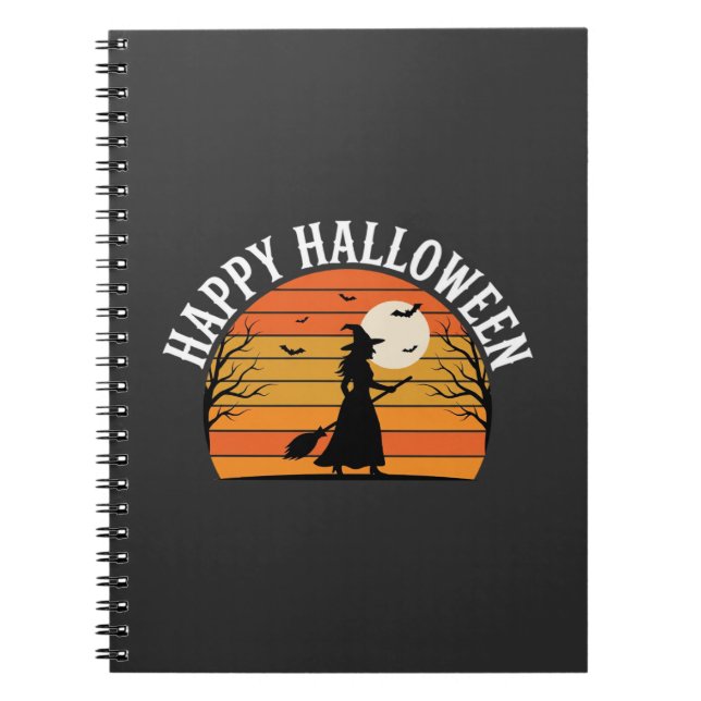 Cuaderno Diseño de puesta de sol de bruja de Halloween feli (Frente)
