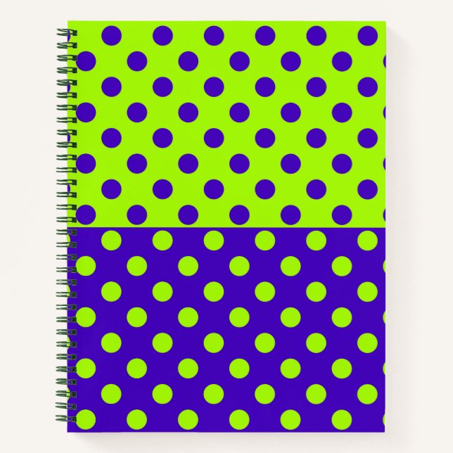 Cuaderno Diseño de puntos de polka verde medio azul (Anverso)