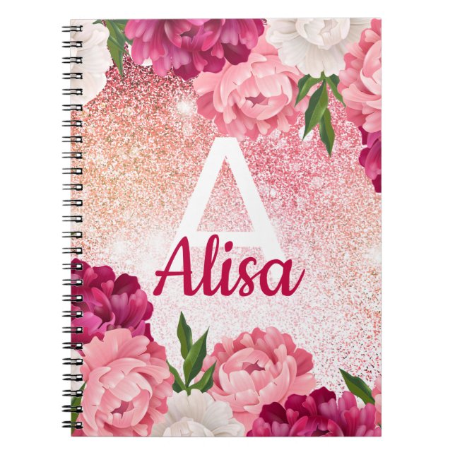 Cuaderno Diseño de Purpurinas de rosas florales (Frente)