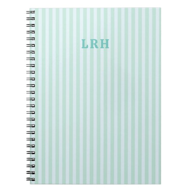 Cuaderno Diseño de raya azul menta con iniciales minúsculas (Frente)