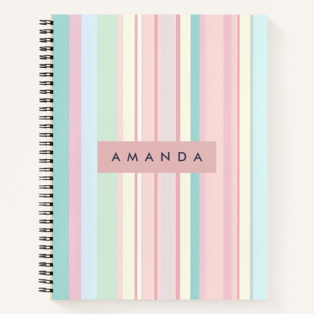 Cuaderno Diseño de Raya de Caramelo Pastel Personalizado (Anverso)