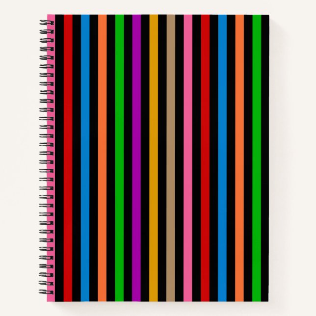 Cuaderno Diseño de rayas de arcoíris coloridas - negro  (Anverso)
