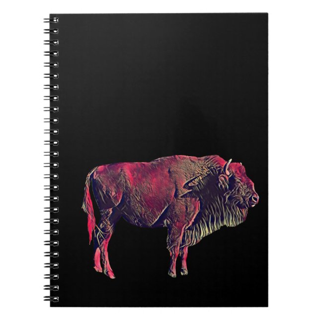 Cuaderno Diseño de Retrato de Búfalo para Animales de Bison (Frente)