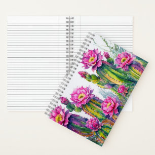 Cuaderno Diseño de rollo de cactus florales de color blanco