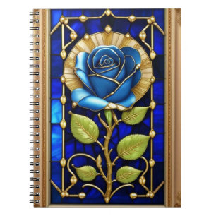 Cuaderno Diseño de Rosa Azul en Vidrio Emplomado