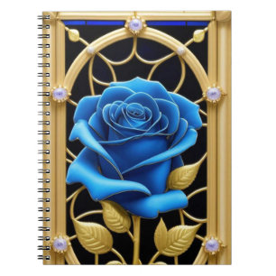 Cuaderno Diseño de Rosa Azul en Vidrio Emplomado