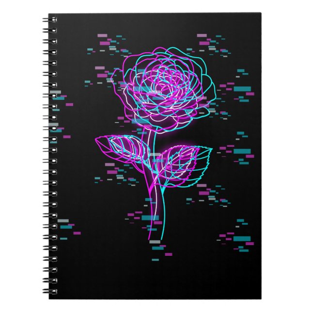 Cuaderno Diseño de rosa con falla de neón (Frente)