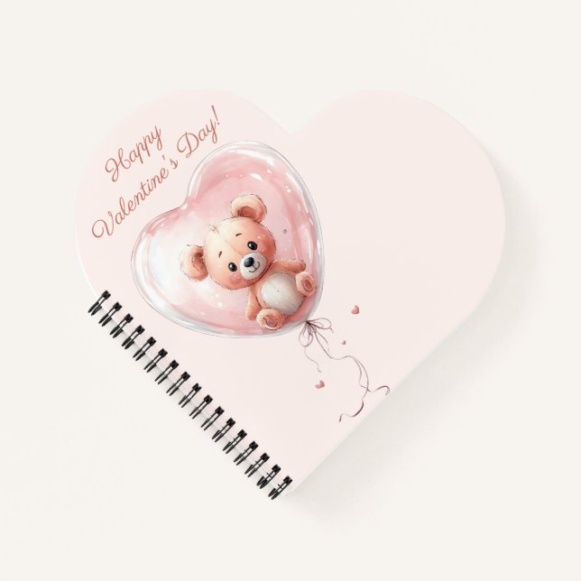 Cuaderno Diseño de San Valentín de Teddy en globo con coraz (Anverso)