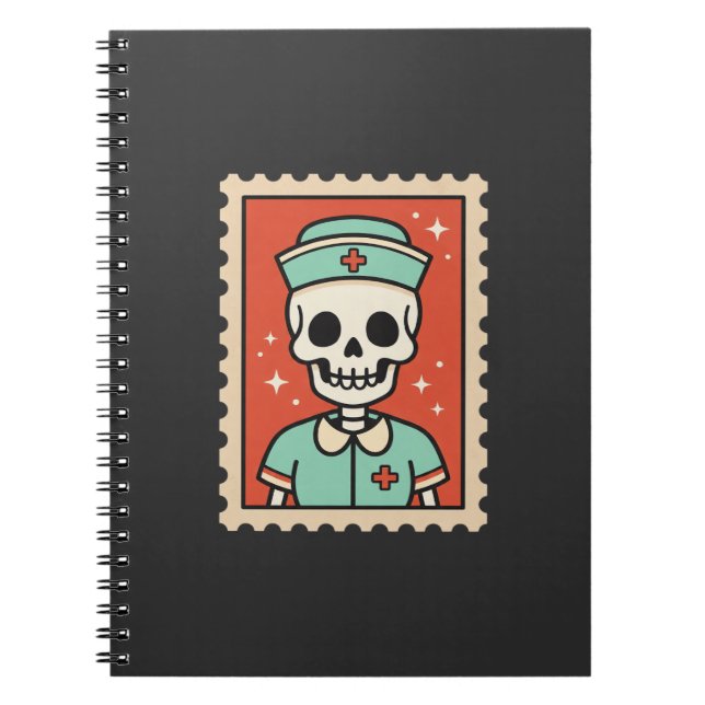 Cuaderno Diseño de sello de enfermera esqueleto de Hallowee (Frente)