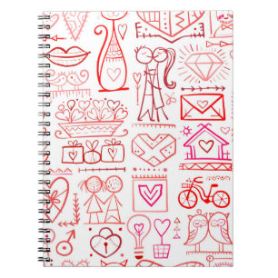Cuaderno diseño de tarjeta el día de San Valentín. Amor y c