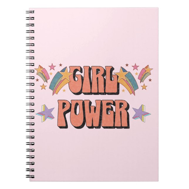 Cuaderno Diseño de texto de chica Power con estrellas (Frente)
