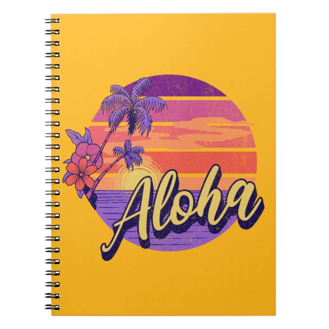 Cuaderno Diseño de texto de estilo retro "Aloha" (Frente)