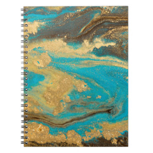 Cuaderno Diseño de textura dorada de mármol. Marea azul y d