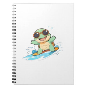 Cuaderno Diseño de tortuga surfista Chibi linda para verano